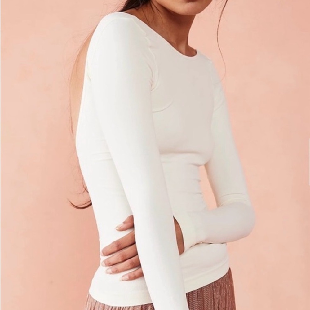Free People Slim Long Sleeve Crewneck Top in White